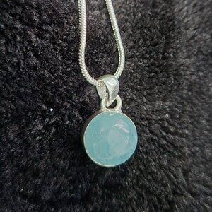Sterling SIlver Round Aquamarine Pendant - Natural Gemstone